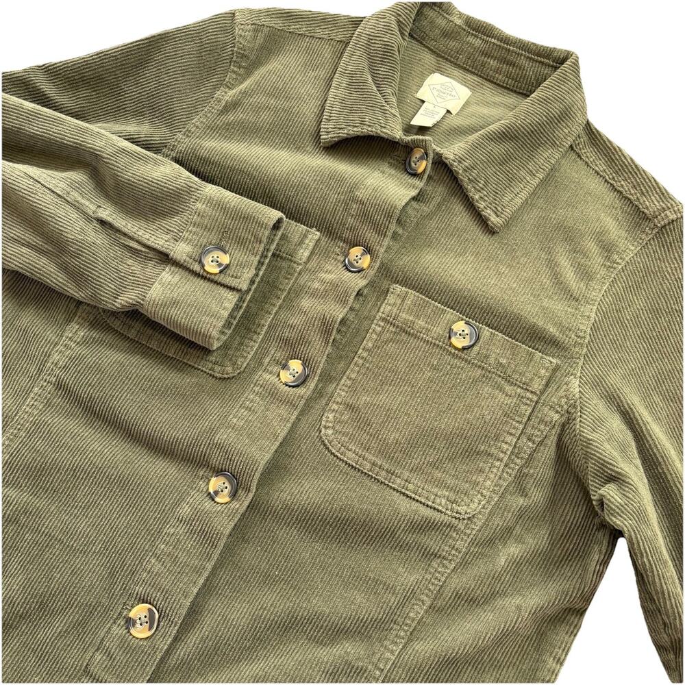 St. John's Bay Shirt Jacket Women’s Large Green Corduroy Stretch Cotton Pockets